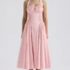Adabella roze katoenen halter midi-zomerjurk