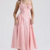 Adabella roze katoenen halter midi-zomerjurk