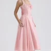 Adabella roze katoenen halter midi-zomerjurk