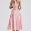 Adabella roze katoenen halter midi-zomerjurk