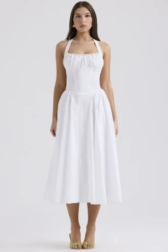 Adabella witte katoenen halterzomerjurk