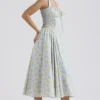 Adabella zachtblauwe vintage katoenen halterzomerjurk met bloemenprint