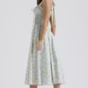 Adabella zachtblauwe vintage katoenen halterzomerjurk met bloemenprint
