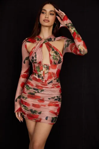 Adanna mini-jurk met rozenprint als korset