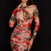 Adanna mini-jurk met rozenprint als korset