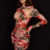 Adanna mini-jurk met rozenprint als korset