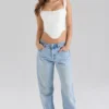 Adina witte stretch katoenen korset-top met geschulpte rand
