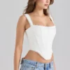 Adina witte stretch katoenen korset-top met geschulpte rand