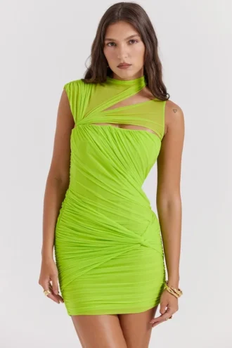 Adrie neon groene mini-jurk met plooien