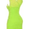 Adrie neon groene mini-jurk met plooien