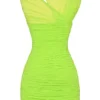 Adrie neon groene mini-jurk met plooien
