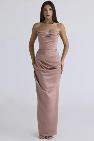 Adrienne Blush satijnen strapless avondjurk