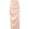 Adrienne champagnekleurige satijnen strapless avondjurk