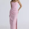 Adrienne roze kwarts georgette strapless avondjurk