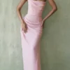 Adrienne roze kwarts georgette strapless avondjurk