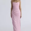 Adrienne roze kwarts georgette strapless avondjurk