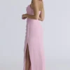 Adrienne roze kwarts georgette strapless avondjurk