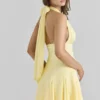 Ailani botergeel georgette mini-jurk met halternek