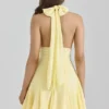 Ailani botergeel georgette mini-jurk met halternek