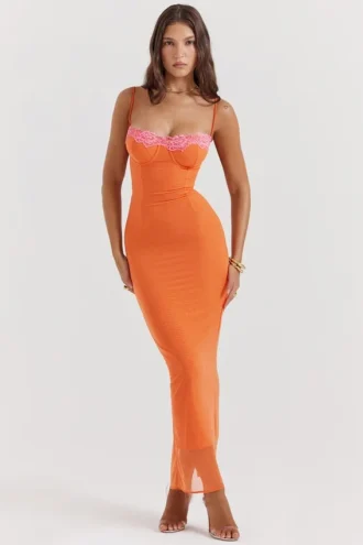 Aiza Flame oranje maxi-jurk
