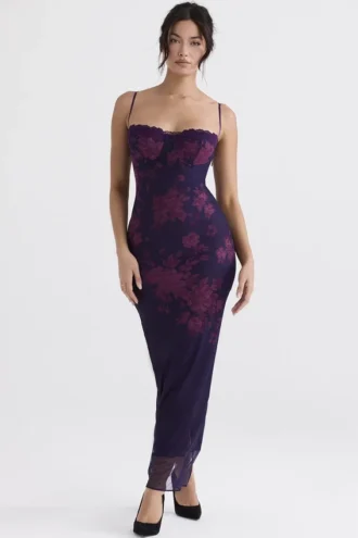 Aiza maxi-jurk met druivenbloemenprint