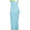 Aiza Ocean Blue Contrast Lace Maxi Jurk