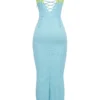 Aiza Ocean Blue Contrast Lace Maxi Jurk