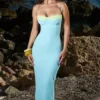 Aiza Ocean Blue Contrast Lace Maxi Jurk