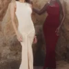 Akaia Champagne Waterfall Maxi-jurk