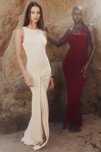 Akaia Champagne Waterfall Maxi-jurk