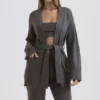 Alaia antracietkleurig vest met ceintuur van kasjmiermix