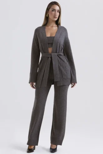 Alaia antracietkleurig vest met ceintuur van kasjmiermix