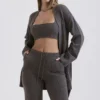 Alaia antracietkleurig vest met ceintuur van kasjmiermix