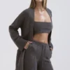 Alaia antracietkleurig vest met ceintuur van kasjmiermix