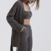 Alaia antracietkleurig vest met ceintuur van kasjmiermix
