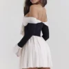 Alana zwarte en crèmekleurige off-shoulder jurk