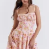 Alejandra licht lavendelkleurige korsetjurk met print