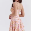 Alejandra licht lavendelkleurige korsetjurk met print