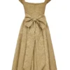 Alessandra gouden jacquard midi-jurk met afneembare strikken