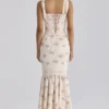 Alessina Ivoor Katoenen maxi-jurk met vintage rozenprint + kant