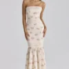 Alessina Ivoor Katoenen maxi-jurk met vintage rozenprint + kant