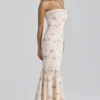 Alessina Ivoor Katoenen maxi-jurk met vintage rozenprint + kant
