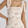 Alessina Ivoor Katoenen maxi-jurk met vintage rozenprint + kant