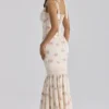 Alessina Ivoor Katoenen maxi-jurk met vintage rozenprint + kant