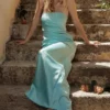 Alette Jade satijnen strapless maxi-jurk