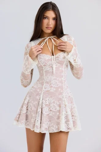 Alice Vintage crèmekleurige kanten mini-jurk
