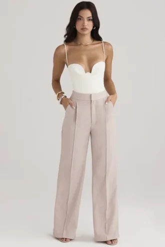 Alivia beige losse pasvorm-broek
