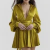 Allegra Chartreuse geplooide jurk
