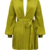Allegra Chartreuse geplooide jurk
