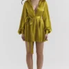 Allegra Chartreuse geplooide jurk